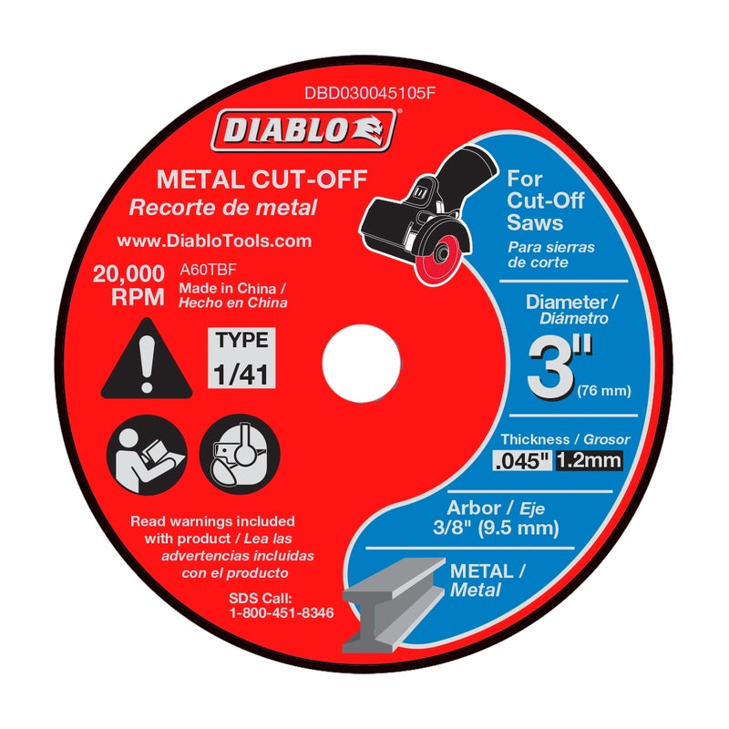 Diablo 3 in. D X 3/8 in. X .045 in. thick Aluminum Oxide Thin Kerf Metal Cut-Off Disc 5 pk