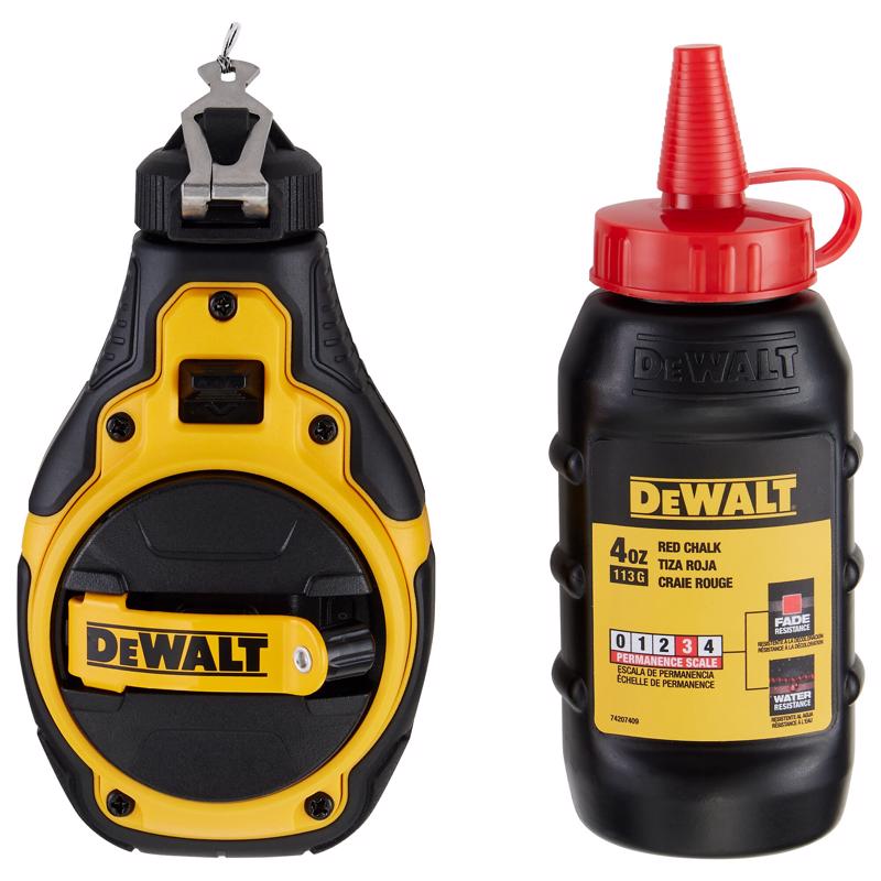 DeWalt Red Bi-Material Chalk Line Reel Kit Bold Braided Line