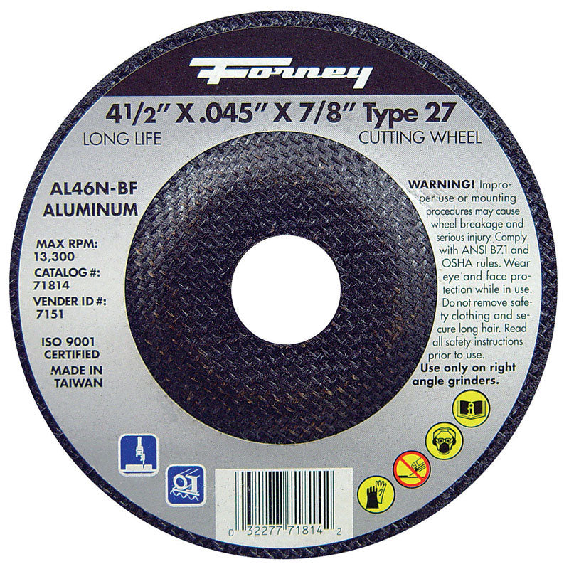 Forney 4-1/2 in. D X 7/8 in. X .045 in. thick Aluminum Oxide Metal Cut-Off Wheel 1 pc