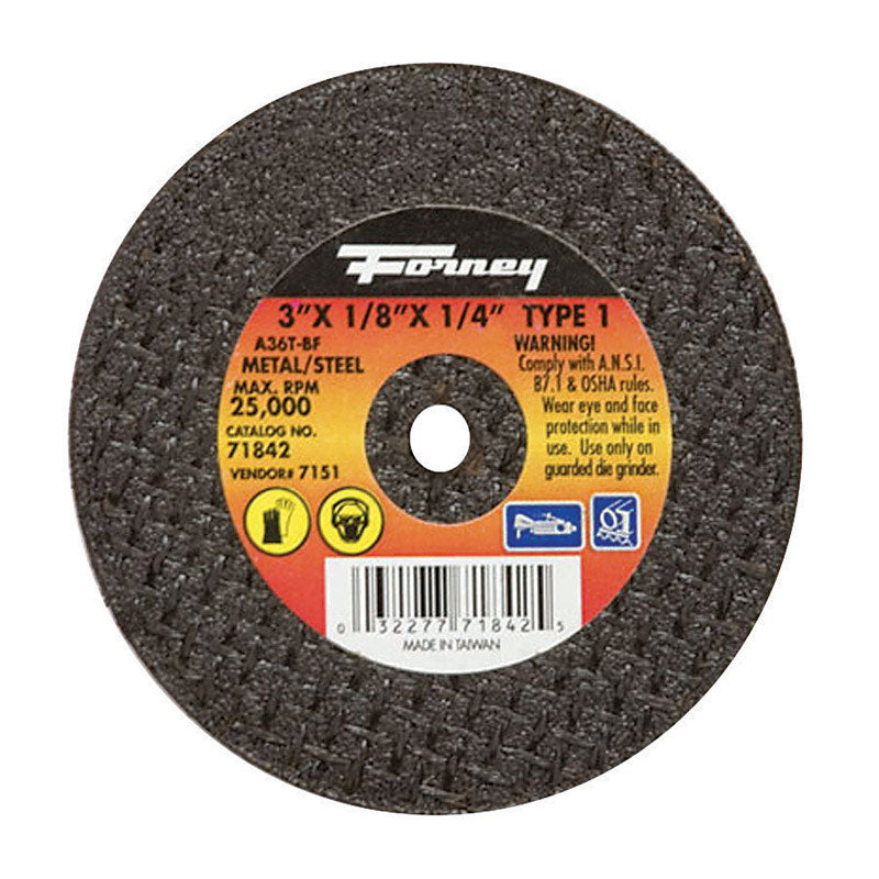 Forney 3 in. D X 1/4 in. X 1/8 in. thick Aluminum Oxide Metal Cut-Off Wheel 1 pc