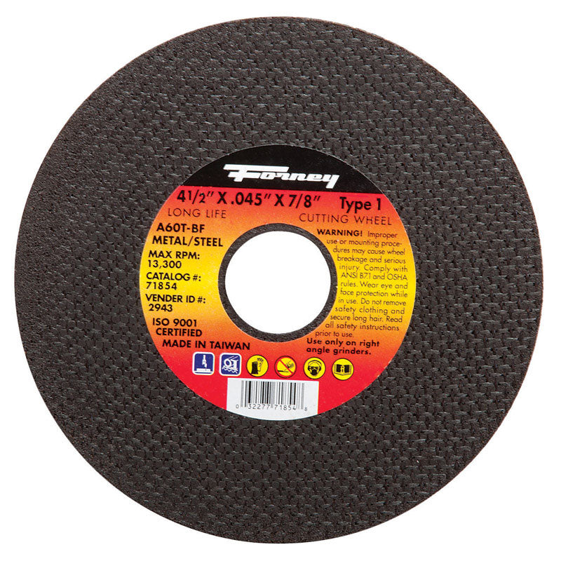 Forney 4-1/2 in. D X 7/8 in. X .045 in. thick Aluminum Oxide Metal Cut-Off Wheel 1 pc