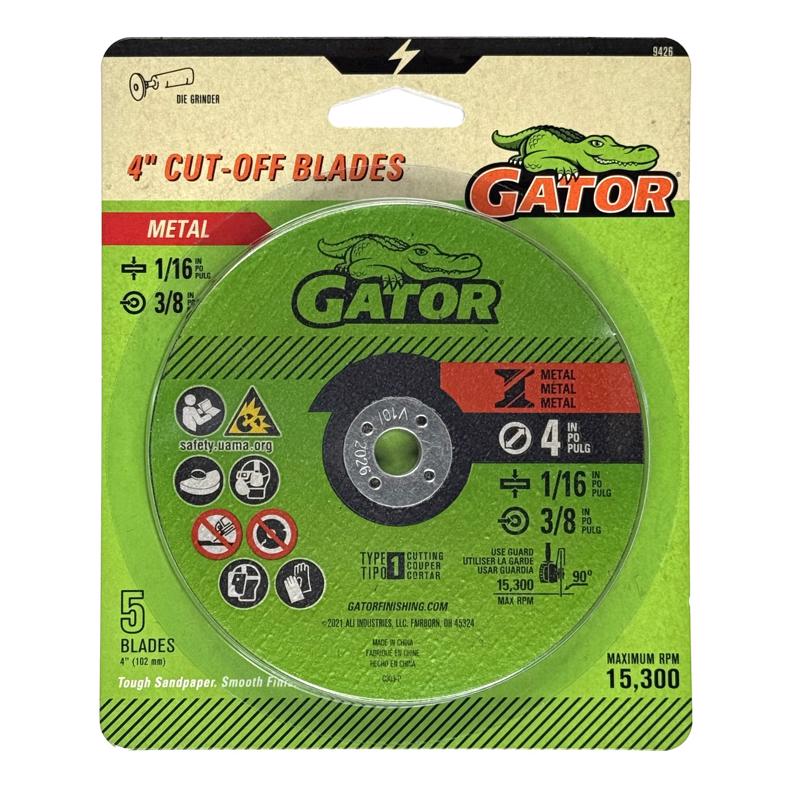 Gator 4 in. D X 3/8 in. X 1/16 in. thick Aluminum Oxide Type 1 Metal Cut-Off Blade 5 pc