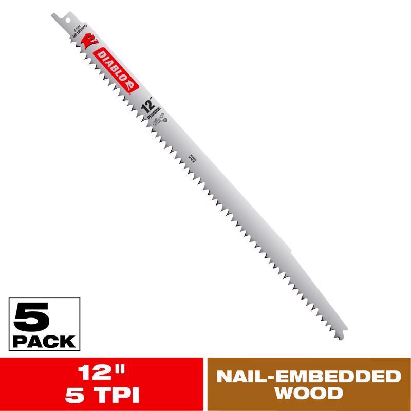 Diablo 12 in. Bi-Metal Fleam Grind Reciprocating Saw Blade 5 TPI 5 pk