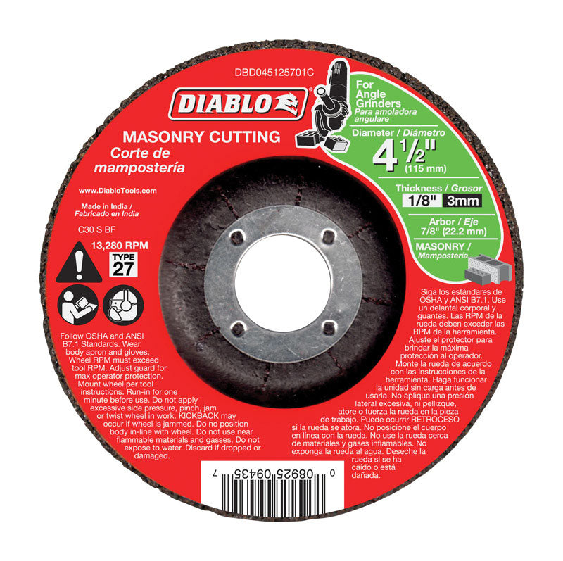 Diablo 4-1/2 in. D X 7/8 in. X 1/8 in. thick Silicon Carbide Masonry Cut-Off Disc 1 pk
