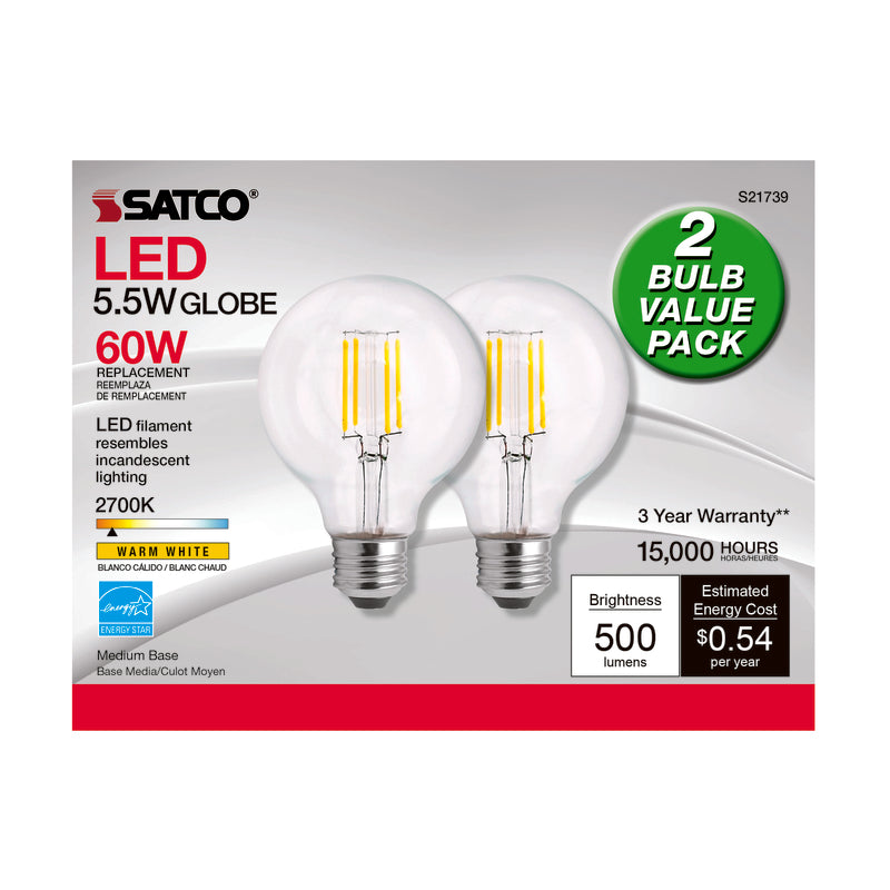 LED G25 E26 WW 60W C 2PK