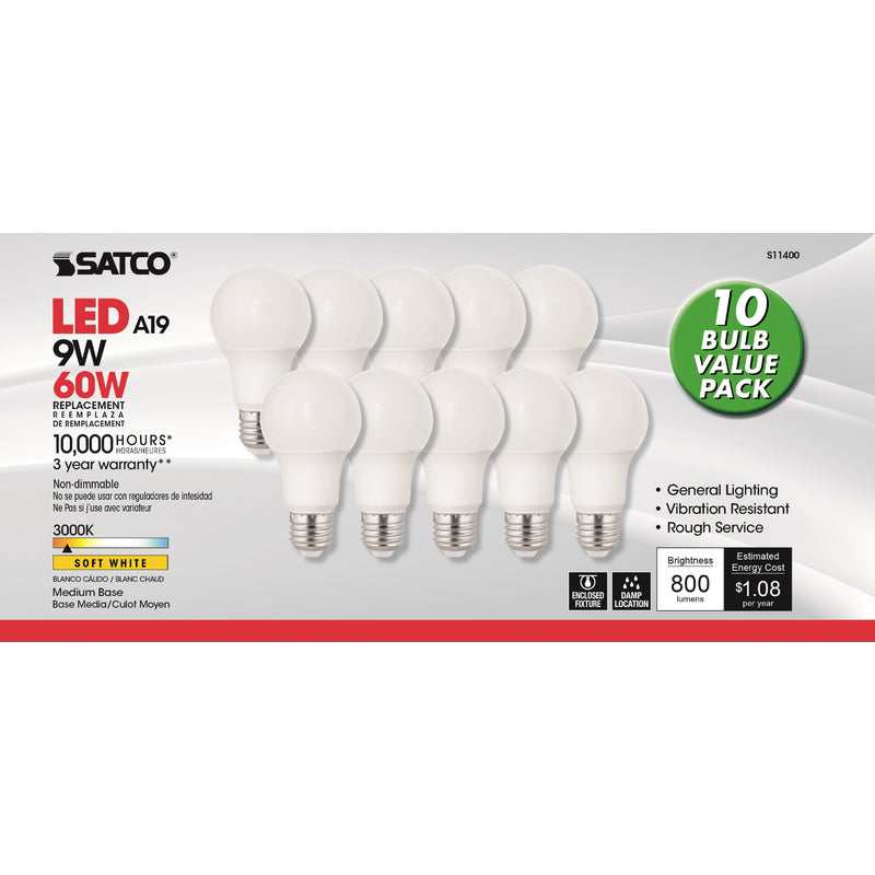 LED A19 E26 SW 60W 10PK