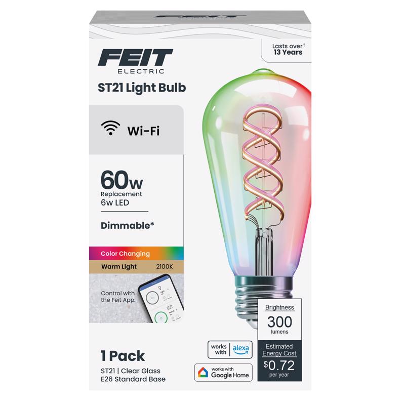 Feit Smart Home ST21 E26 (Medium) Smart-Enabled LED Bulb Amber 60 Watt Equivalence 1 pk
