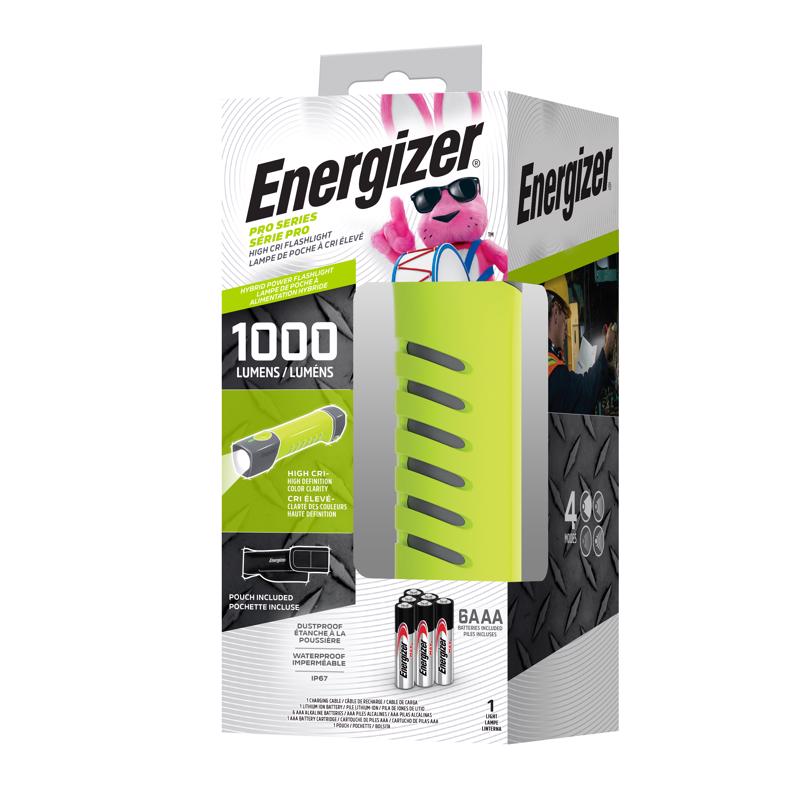 Energizer Pro Series 1000 lm Gray/Green LED Rechargeable Flashlight AAA Battery