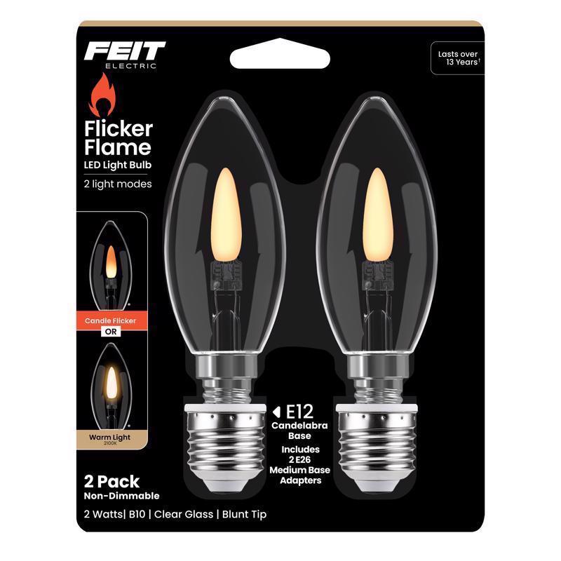 Feit B10 E12 (Candelabra) Filament LED Bulb Clear 2 Watt Equivalence 2 pk