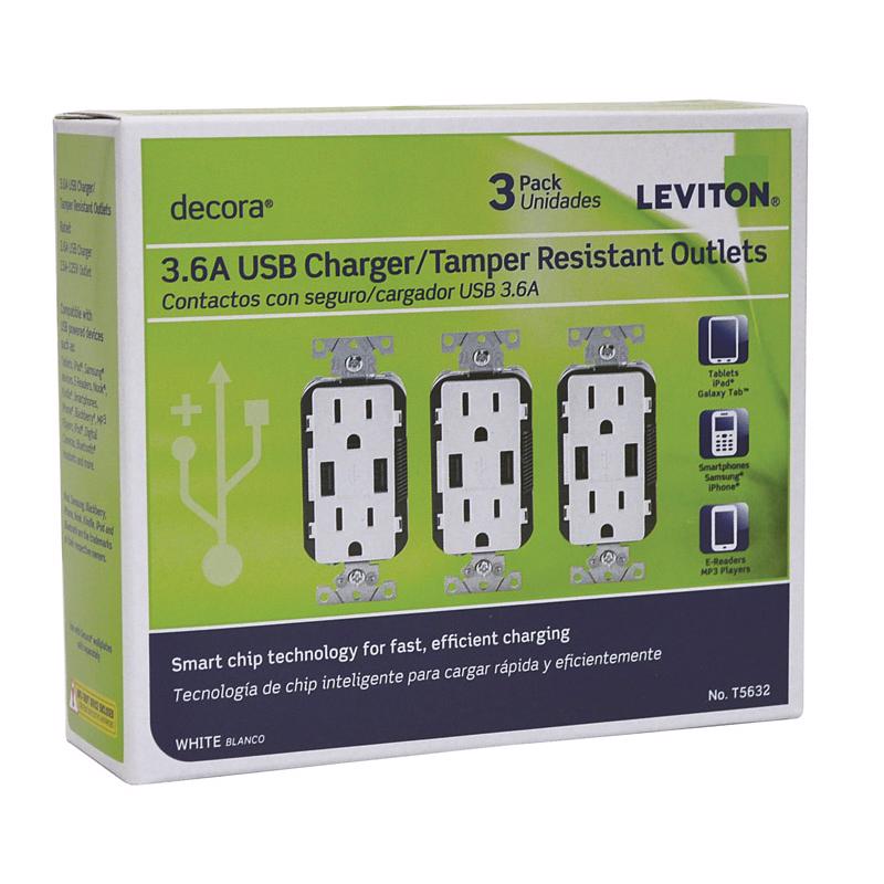 OUTLET/USB DPLX 15A WHT