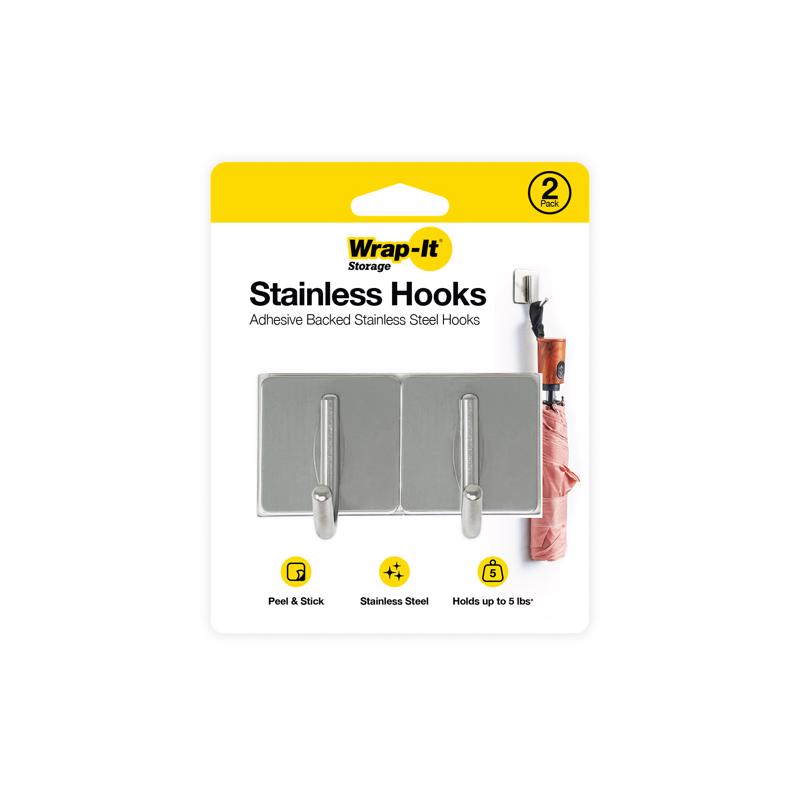 HOOK ADHESV SS SLVER 2PK