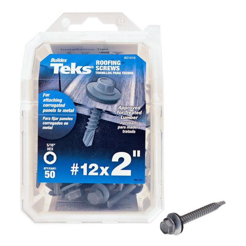 SCRW #12X2" HEX WSHR50PK