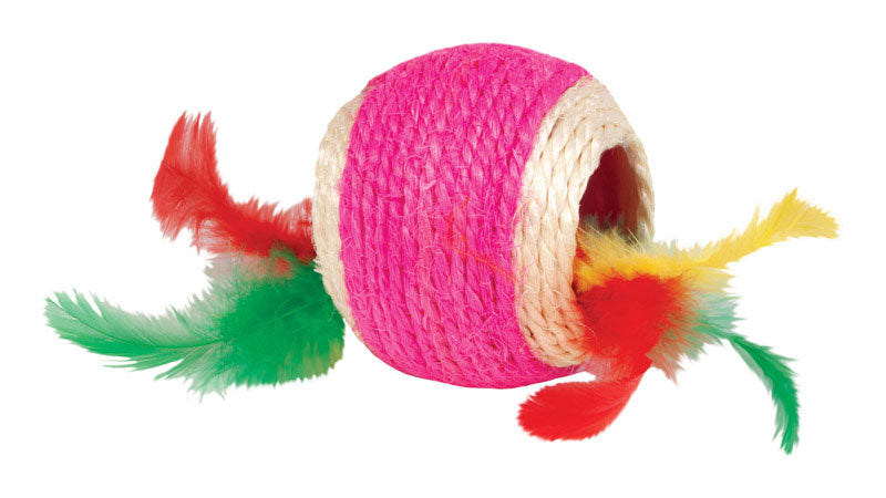 CAT TOY LG BALL W/FEATHR
