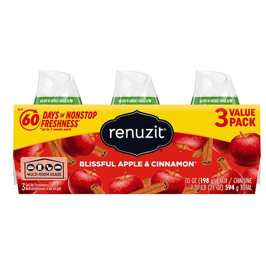 Renuzit Blissful Apple & Cinnamon Scent Air Freshener 21 oz Gel 3 pk