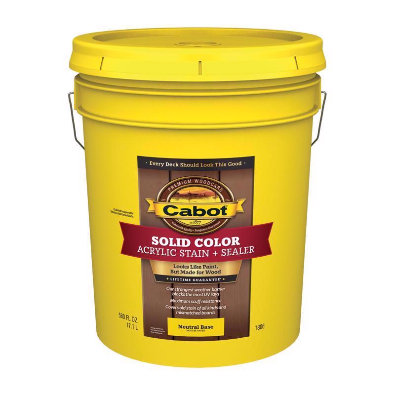 Cabot Solid Color Acrylic Stain & Sealer Solid Tintable Neutral Base Water-Based Acrylic Deck Stain