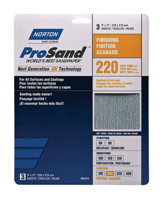 SANDPAPR 220G 3PK 9X11"