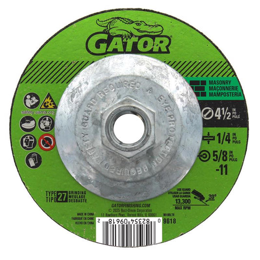 Gator 4-1/2 in. D X 5/8-11 in. X 1/4 in. thick Masonry Grinding Wheel 1 pc