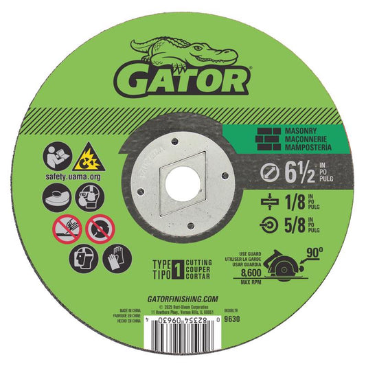 Gator 6-1/2 in. D X 5/8 in. X 1/8 in. thick Aluminum Oxide/Silicon Carbide Type 1 Masonry Cutting Wh