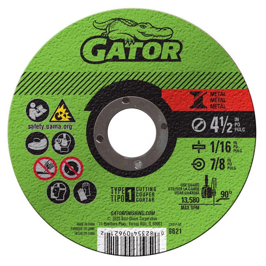 Gator 4-1/2 in. D X 7/8 in. X 1/16 in. thick Aluminum Oxide Type 1 Metal Cut-Off Wheel 1 pc