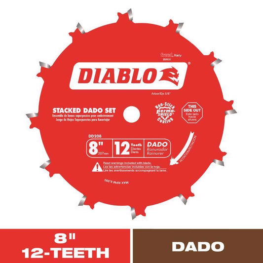 Diablo 8 in. D X 5/8 in. TiCo Hi-Density Carbide Stacked Dado Saw Blade Set 12 teeth 1 pk