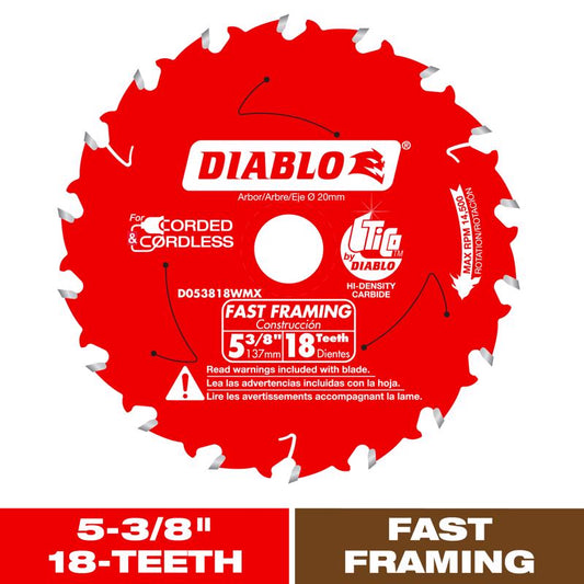 Diablo 5-3/8 in. D X 20 mm Fast Framing TiCo Hi-Density Carbide Trim Saw Blade 18 teeth 1 pk
