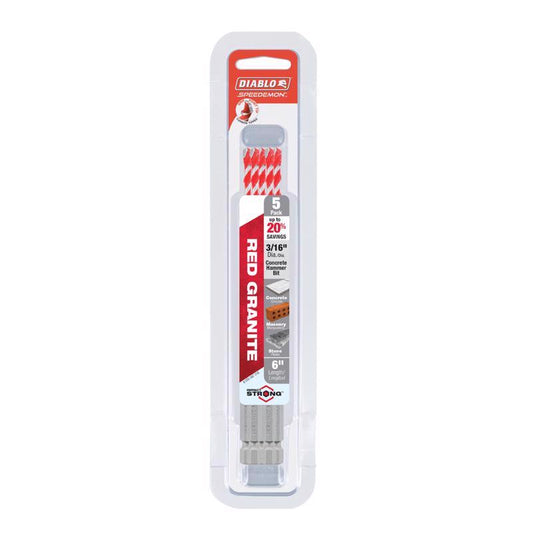 Diablo SPEEDemon 3/16 in. X 6 in. L Carbide Tipped Red Granite Hammer Drill Bit Hex Shank 5 pc