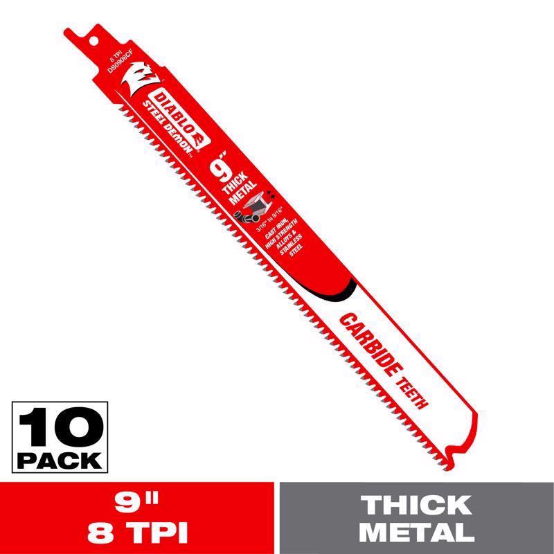 Diablo Steel Demon 9 in. Carbide Tipped Thick Metal Reciprocating Saw Blade 8 TPI 10 pk