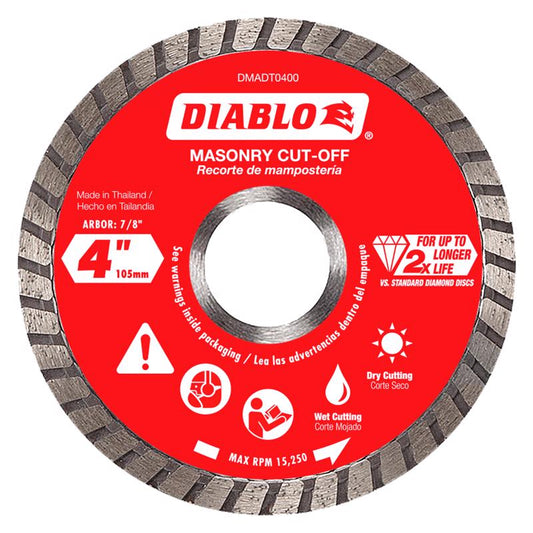 Diablo 4 in. D X 7/8 in. X .08 in. thick Diamond Masonry Cut-Off Disc 1 pk