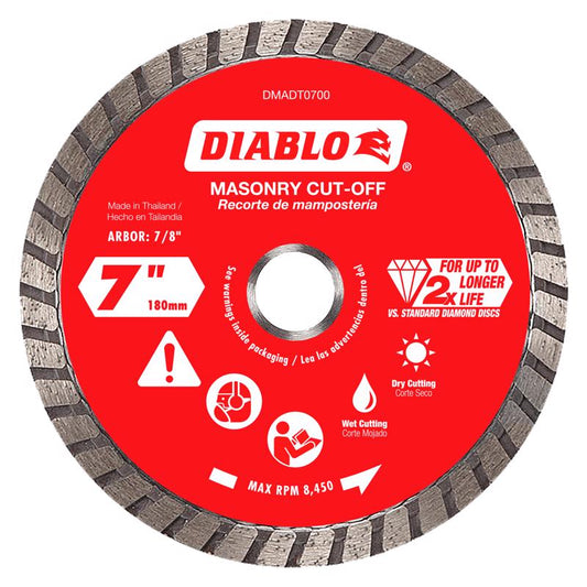 Diablo 7 in. D X 7/8 in. X .09 in. thick Diamond Masonry Cut-Off Disc 1 pk