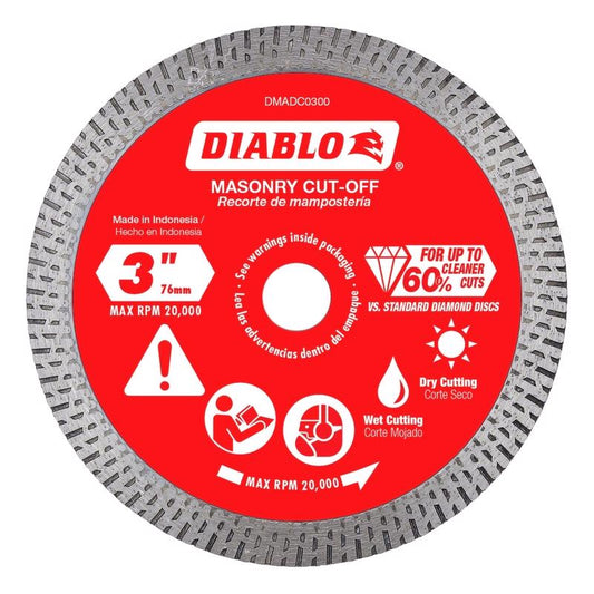 Diablo 3 in. D X 3/8 in. X 1.3 in. thick Diamond Masonry Cut-Off Disc 1 pk