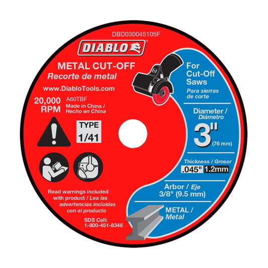 Diablo 3 in. D X 3/8 in. X .045 in. thick Aluminum Oxide Thin Kerf Metal Cut-Off Disc 5 pk