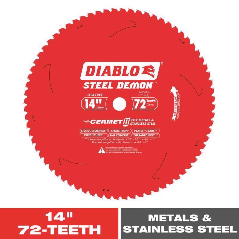 Diablo Steel Demon 14 in. D X 1 in. Medium Metal Cermet Circular Saw Blade 72 teeth 1 pk