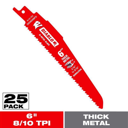 Diablo 6 in. Bi-Metal Thick Metal Reciprocating Saw Blade 8/10 TPI 25 pk