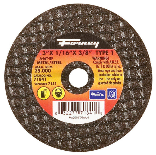 Forney 3 in. D X 3/8 in. X 1/16 in. thick Aluminum Oxide Metal Cut-Off Wheel 1 pc