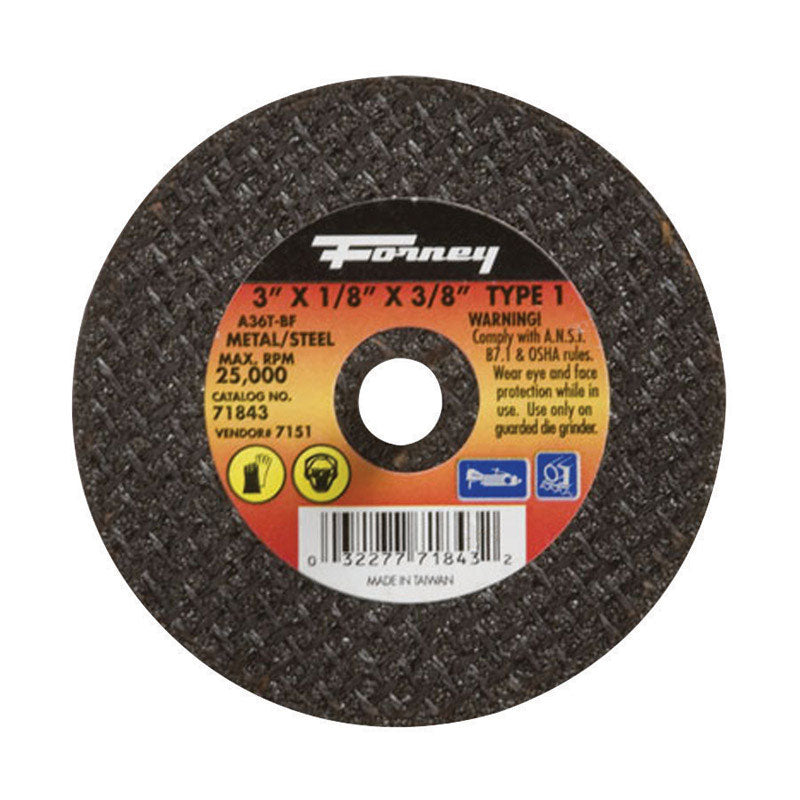 Forney 3 in. D X 3/8 in. X 1/8 in. thick Aluminum Oxide Metal Cut-Off Wheel 1 pc