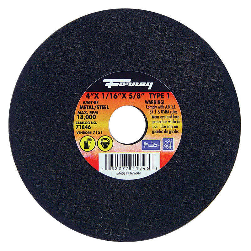 Forney 4 in. D X 5/8 in. X 1/16 in. thick Aluminum Oxide Metal Cut-Off Wheel 1 pc
