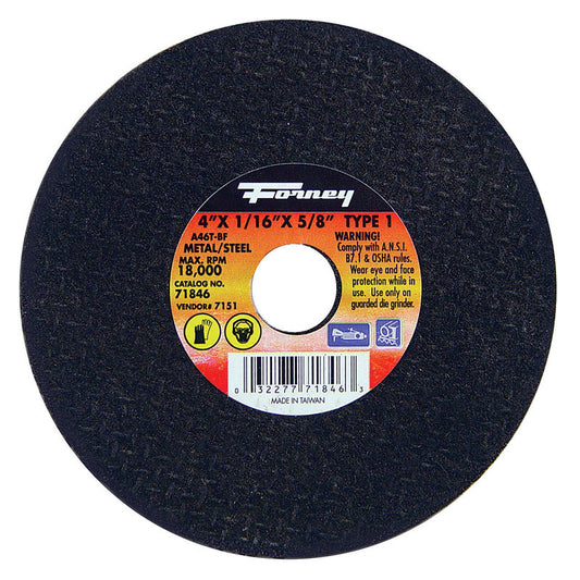Forney 4 in. D X 5/8 in. X 1/16 in. thick Aluminum Oxide Metal Cut-Off Wheel 1 pc