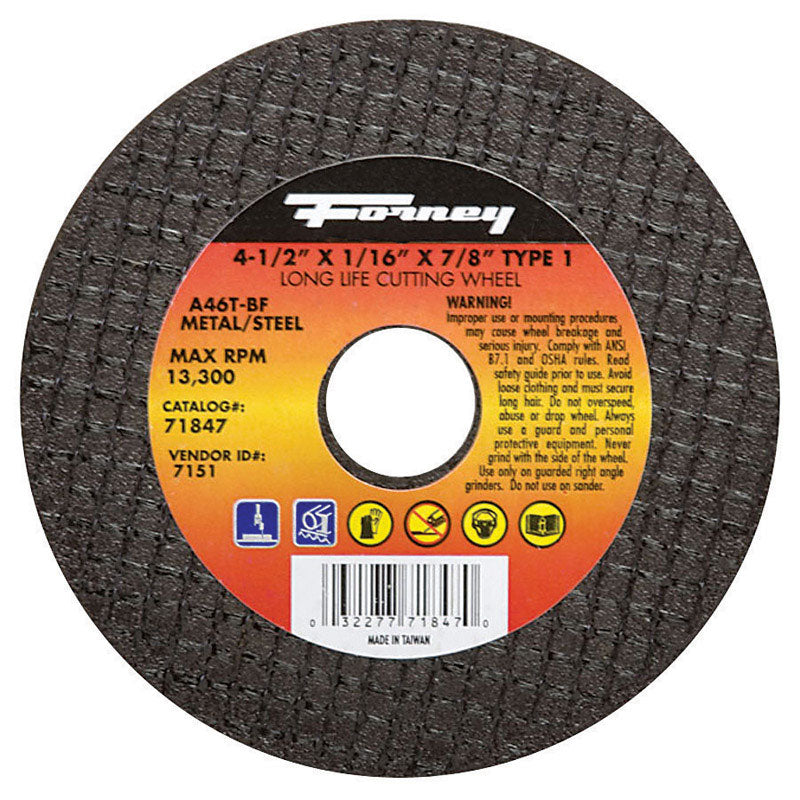 Forney 4-1/2 in. D X 7/8 in. X 1/16 in. thick Aluminum Oxide Metal Cut-Off Wheel 1 pc