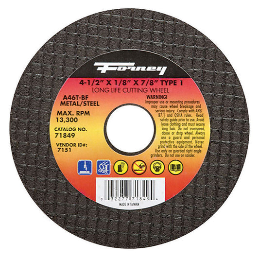 Forney 4-1/2 in. D X 7/8 in. X 1/8 in. thick Aluminum Oxide Metal Cut-Off Wheel 1 pc
