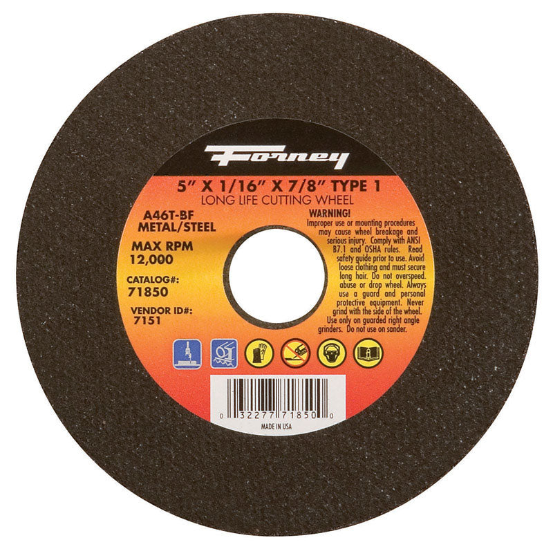 Forney 5 in. D X 7/8 in. X 1/16 in. thick Aluminum Oxide Metal Cut-Off Wheel 1 pc