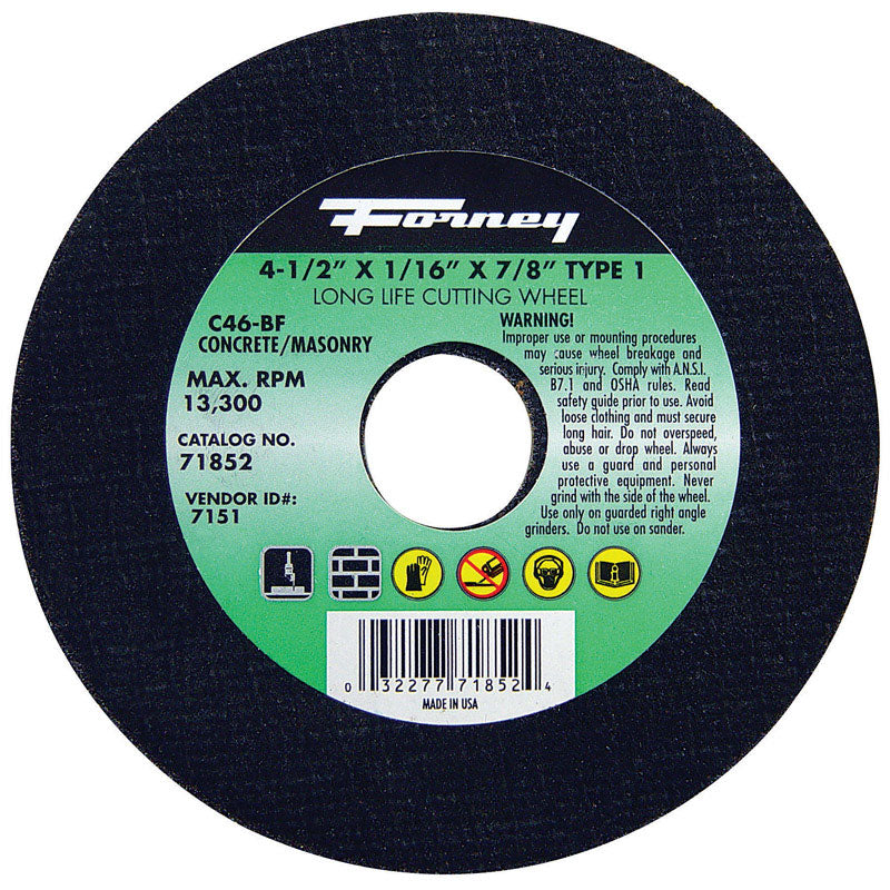 Forney 4-1/2 in. D X 7/8 in. X 1/16 in. thick Silicon Carbide Masonry Cutting Wheel 1 pc