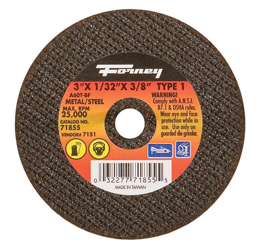 Forney 3 in. D X 3/8 in. X 1/32 in. thick Aluminum Oxide Metal Cut-Off Wheel 1 pc