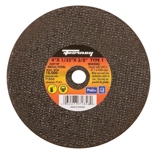 Forney 4 in. D X 3/8 in. X 1/32 in. thick Aluminum Oxide Metal Cut-Off Wheel 1 pc