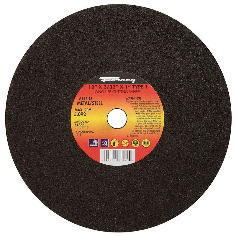 Forney 12 in. D X 1 in. X 3/32 in. thick Aluminum Oxide Metal Cutting Wheel 1 pc