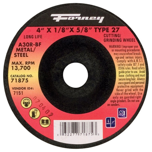 Forney 4 in. D X 5/8 in. in. X 1/8 in. thick Metal Grinding Wheel 1 pc