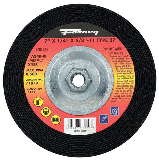 Forney 7 in. D X 5/8 in. in. X 1/4 in. thick Metal Grinding Wheel 1 pc