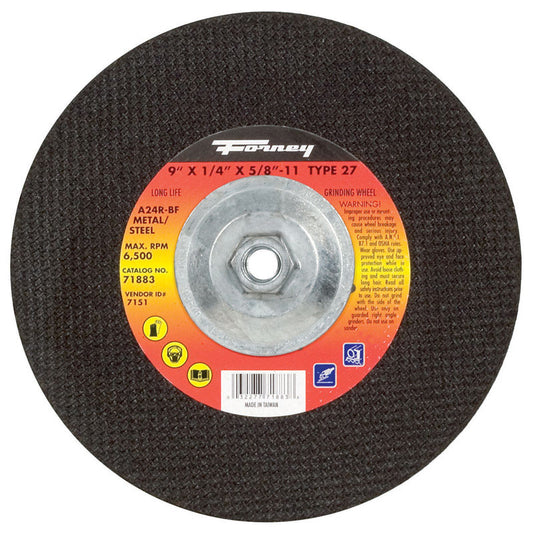 Forney 9 in. D X 5/8 in. in. X 1/4 in. thick Metal Grinding Wheel 1 pc