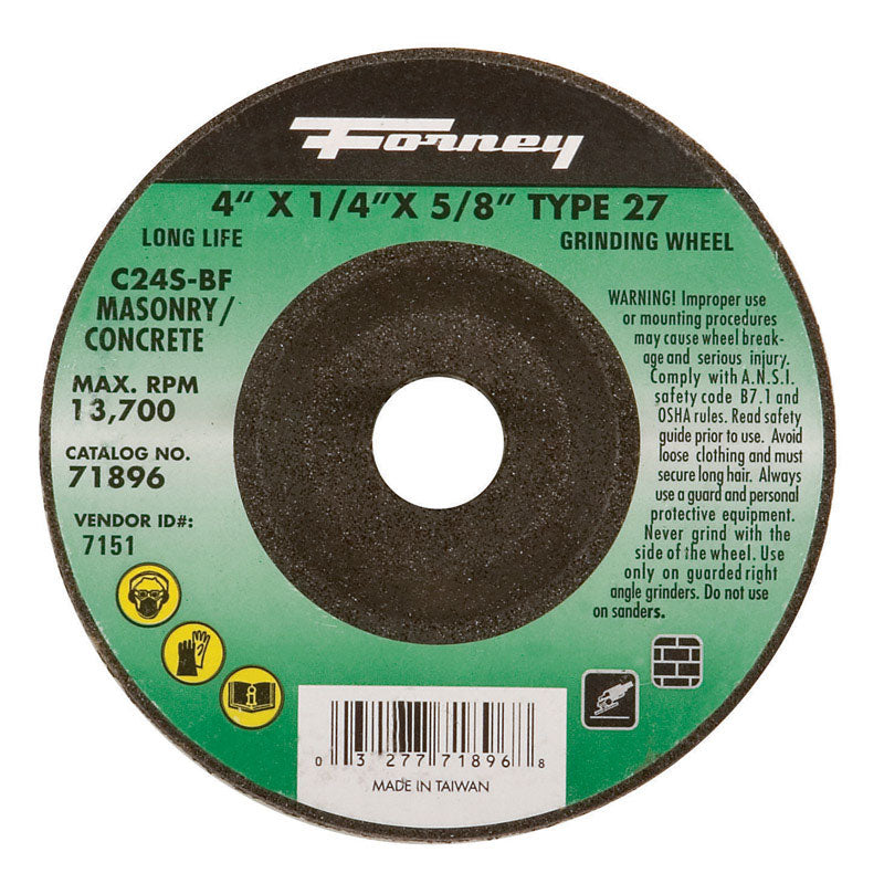 Forney 4 in. D X 5/8 in. in. X 1/4 in. thick Masonry Grinding Wheel 1 pc