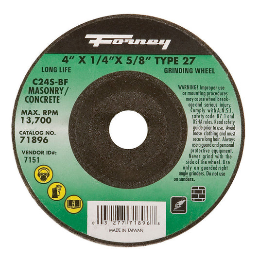 Forney 4 in. D X 5/8 in. in. X 1/4 in. thick Masonry Grinding Wheel 1 pc