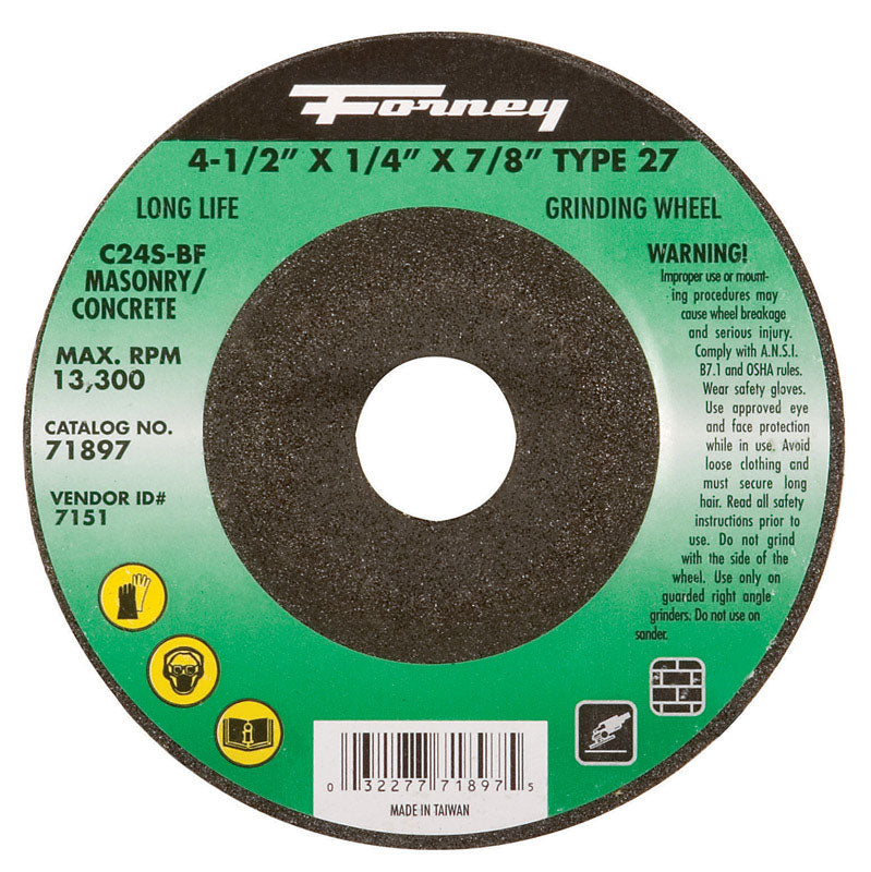 Forney 4-1/2 in. D X 7/8 in. in. X 1/4 in. thick Masonry Grinding Wheel 1 pc